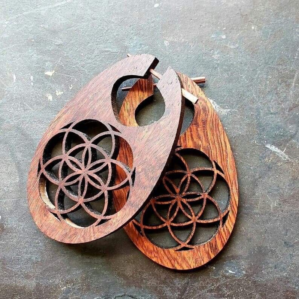 Flower of life rosewood earrings